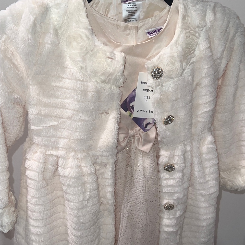 Blueberi Boulevard Ivory Coat and Dress Set